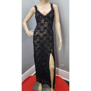90s Vintage Secret Treasure  Black Stretch Lace Lingerie Wiggle Gown - M